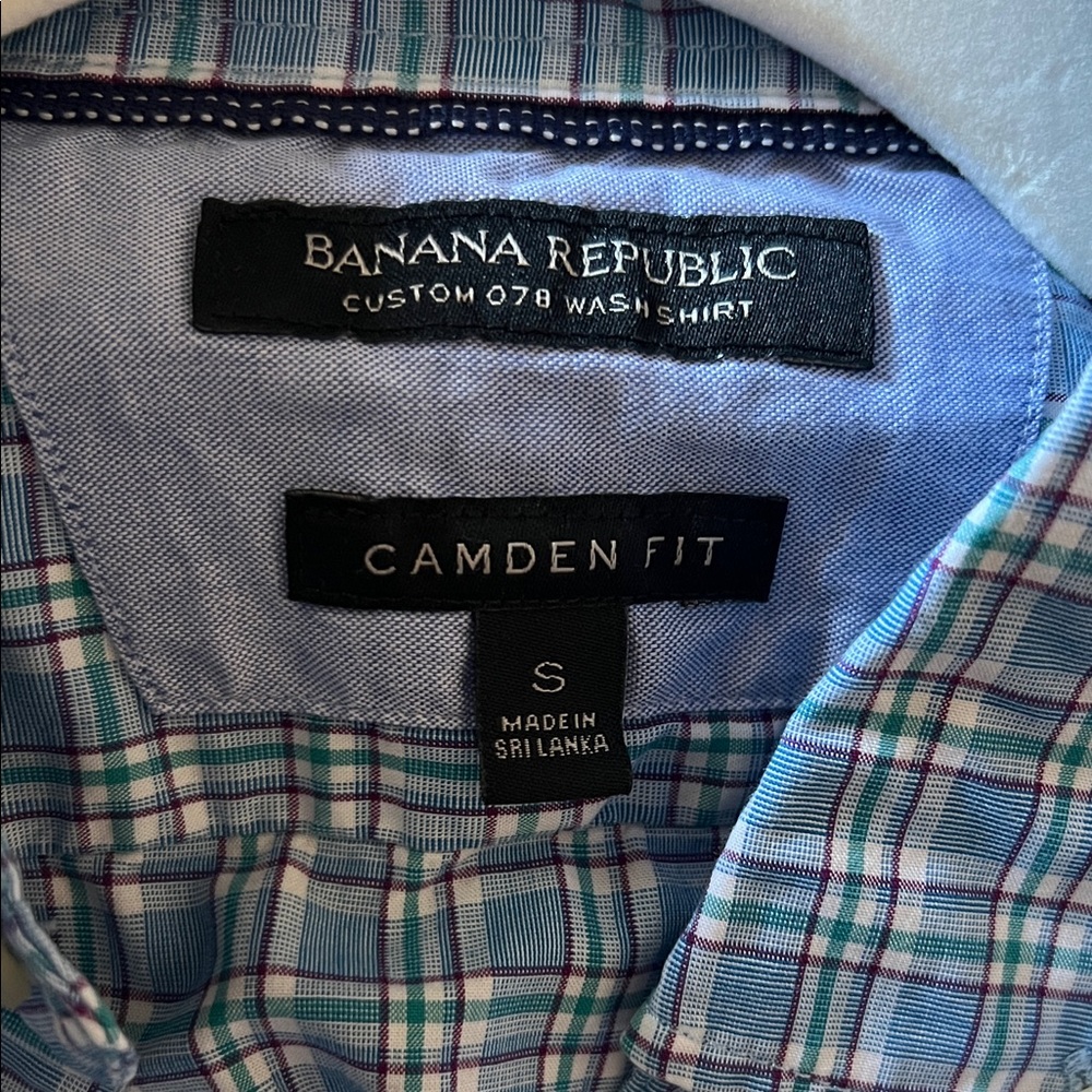 Banana Republic Men's Blue and Green Plaid Shirt